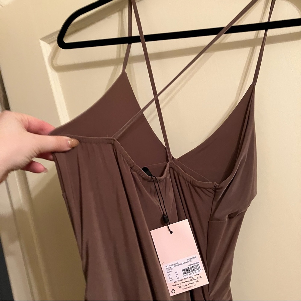 NWT Slinky Brown Rouched Midi - Picture 4 of 6